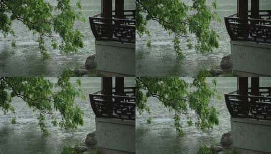 147 杭州 风景 古建筑 下雨天 亭子 树枝高清在线视频素材下载