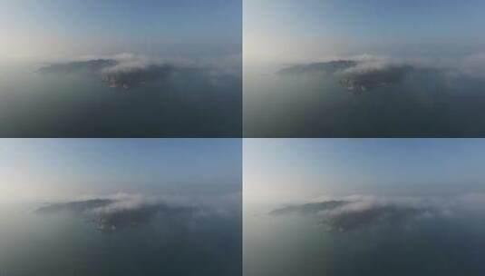 平流雾之中的刘公岛航拍高清在线视频素材下载