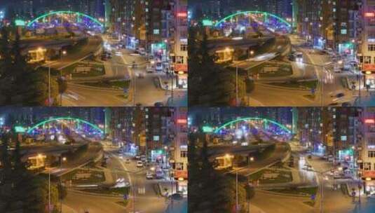 从热门地区的建筑物上看到的夜间交通高清在线视频素材下载