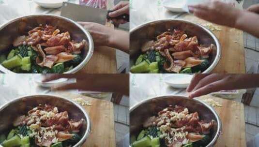 黄瓜拌猪耳，家庭美食制作高清在线视频素材下载