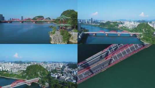 柳州柳江文惠桥城市山水风景视频合集航拍高清在线视频素材下载