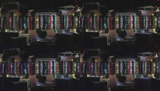 航拍欢乐谷广场长廊景观设计夜景灯光秀高清在线视频素材下载