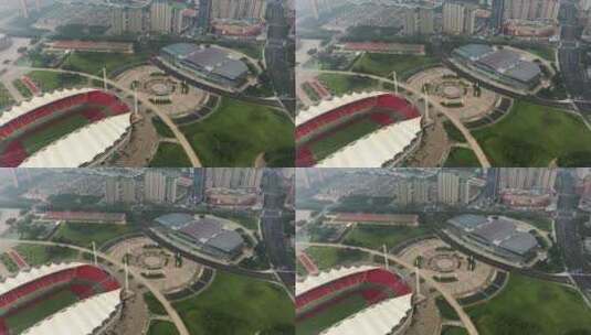 义乌城市地标风光义乌市体育场4K航拍高清在线视频素材下载