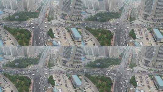 航拍湖北襄阳城市拥堵交通高清在线视频素材下载