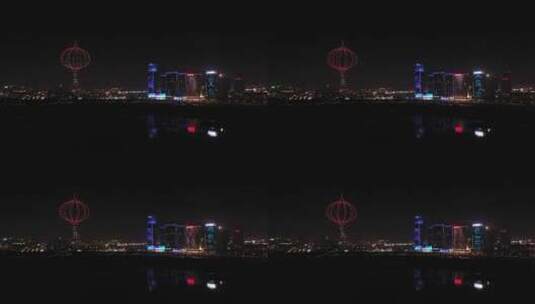 航拍无人机编队飞行表演 城市夜景高清在线视频素材下载