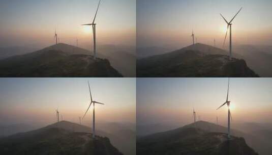 4k航拍 群山上的风力发电高清在线视频素材下载