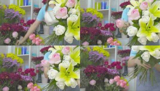 装饰鲜花花束的女人高清在线视频素材下载