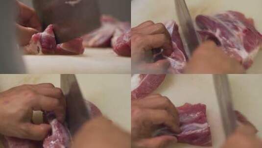 切猪肉做饭高清在线视频素材下载