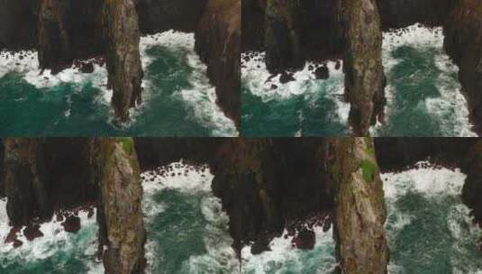 航拍海浪冲击着悬崖高清在线视频素材下载