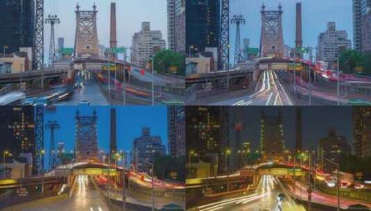 纽约威廉斯堡大桥日转夜延时摄影高清在线视频素材下载