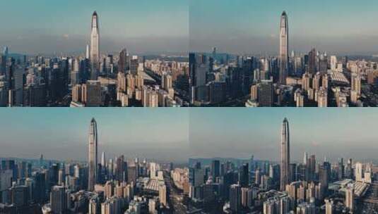 深圳平安金融中心清晨航拍高清在线视频素材下载