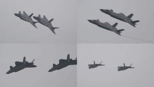 4K超稳：中国航展歼-20战斗机高清在线视频素材下载