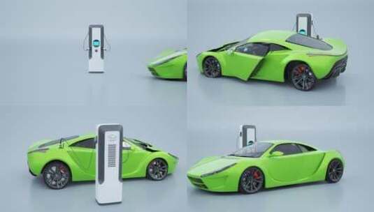 智能新能源电动汽车太阳能充电站充电桩特写高清在线视频素材下载