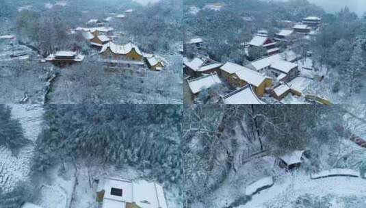 4K航拍杭州上天竺法喜禅寺雪景视频合集高清在线视频素材下载