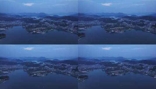 杭州淳安县千岛湖夜景航拍高清在线视频素材下载