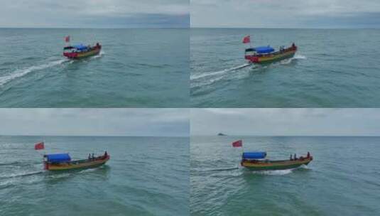 航拍渔船出海高清在线视频素材下载