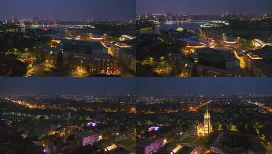 上海松江区泰晤士小镇航拍夜景高清在线视频素材下载