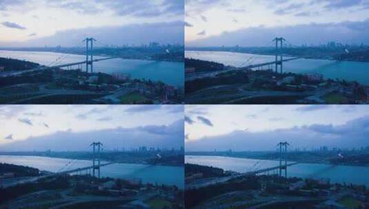 4K伊斯坦布尔博斯普鲁斯海峡大桥日落高清在线视频素材下载