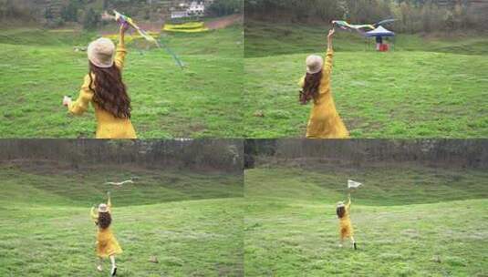 4K唯美少女奔跑放风筝春游踏春视频高清在线视频素材下载