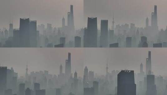 上海陆家嘴CBD高楼雾天航拍高清在线视频素材下载
