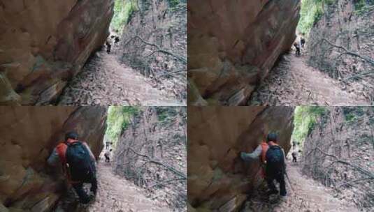 从陡峭的峡谷下山，上山容易下山难高清在线视频素材下载