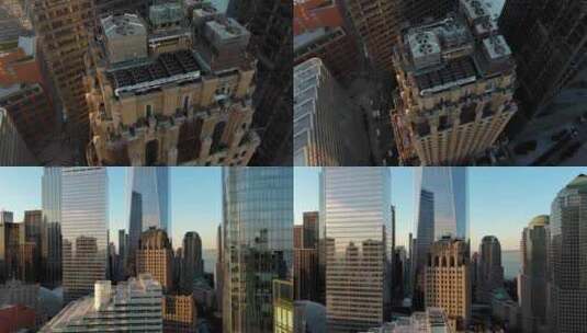 城市航拍纽约曼哈顿翠贝卡摩天大楼汽车日出高清在线视频素材下载