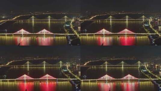 武汉长江二桥与二七长江大桥夜景高清在线视频素材下载