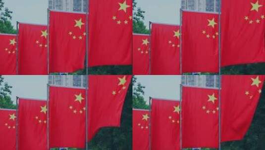 街景红旗迎国庆高清在线视频素材下载