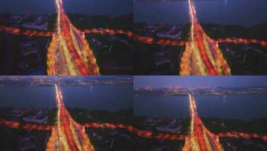 杭州彩虹快速路之江大桥夜景高清在线视频素材下载