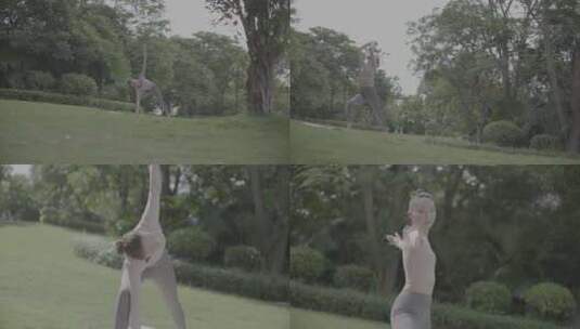 4K Log 女子公园做瑜伽高清在线视频素材下载
