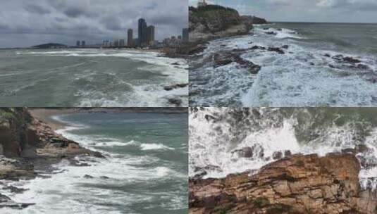 威海国际海水浴场秋天的大风大浪合集高清在线视频素材下载