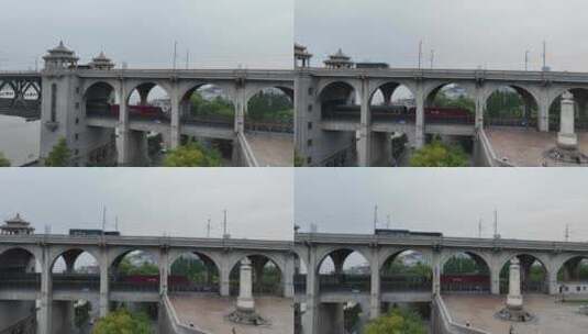 武汉长江大桥铁路火车驶过轨道动车高铁行驶高清在线视频素材下载