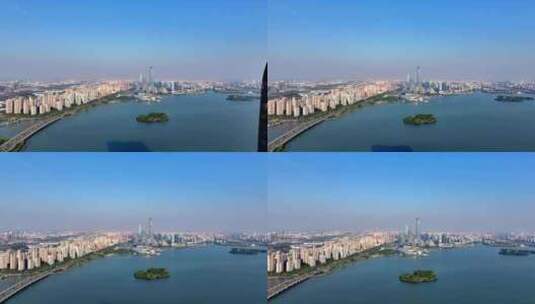 苏州城市风光金鸡湖航拍高清在线视频素材下载