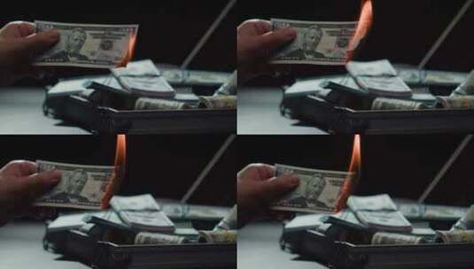 燃烧美元钞票金钱的火焰高清在线视频素材下载