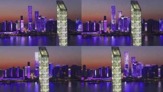 4K长沙湘江北辰三角洲滨江金融中心夜景航拍高清在线视频素材下载