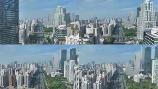 深圳滨河大道航拍能源中心大厦城市道路交通高清在线视频素材下载
