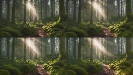 梦幻唯美的清晨森林景观高清在线视频素材下载