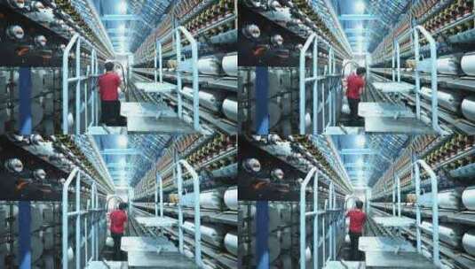 男性纺织工人化纤厂纺织厂车间工作高清在线视频素材下载