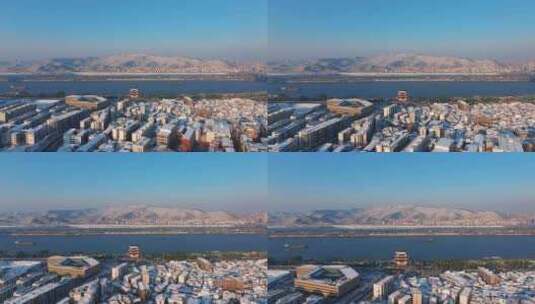 长沙杜甫江阁岳麓山橘子洲大雪过后日出高清在线视频素材下载