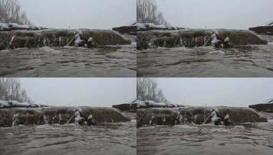 大雪融化河水溪流素材高清在线视频素材下载