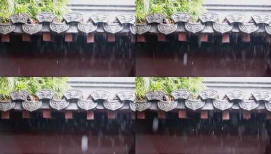 （慢镜头）杭州 古风 下雨天 亭子 屋檐高清在线视频素材下载