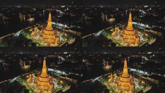 原创 泰国曼谷郑王庙城市航拍夜景高清在线视频素材下载