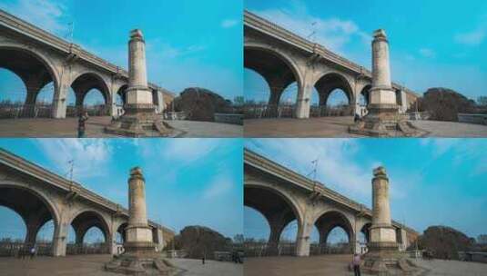 武汉长江大桥完工纪念碑延时高清在线视频素材下载