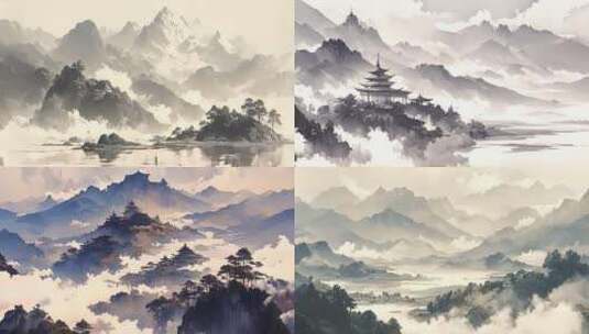 4K中国风水墨画水墨山水禅意风景古典风高清在线视频素材下载