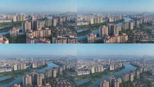 广州从化区航拍流溪河城市建筑风光河流景观高清在线视频素材下载