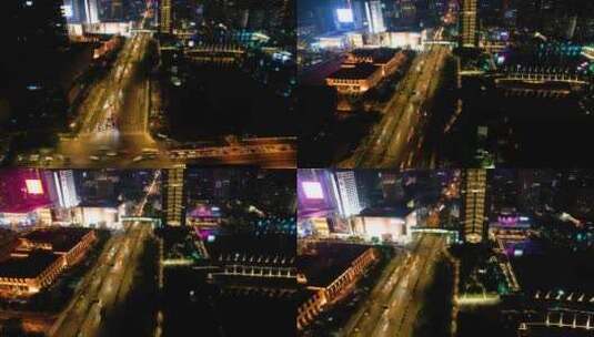 夜晚杭州大厦环城北路夜景车流延时高清在线视频素材下载