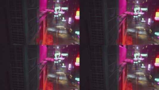 日落后，宁静的霓虹灯为这座亚洲城市的街道高清在线视频素材下载
