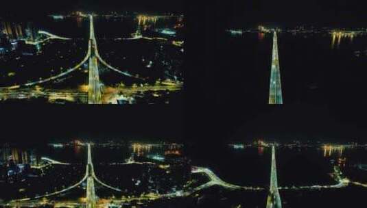 广东湛江海湾大桥夜景航拍高清在线视频素材下载