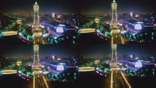 杭州市区西湖文化广场夜景视频素材高清在线视频素材下载