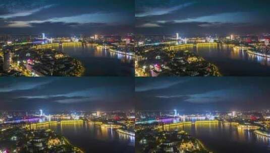 江西省九江市两湖夜景航拍延时高清在线视频素材下载
